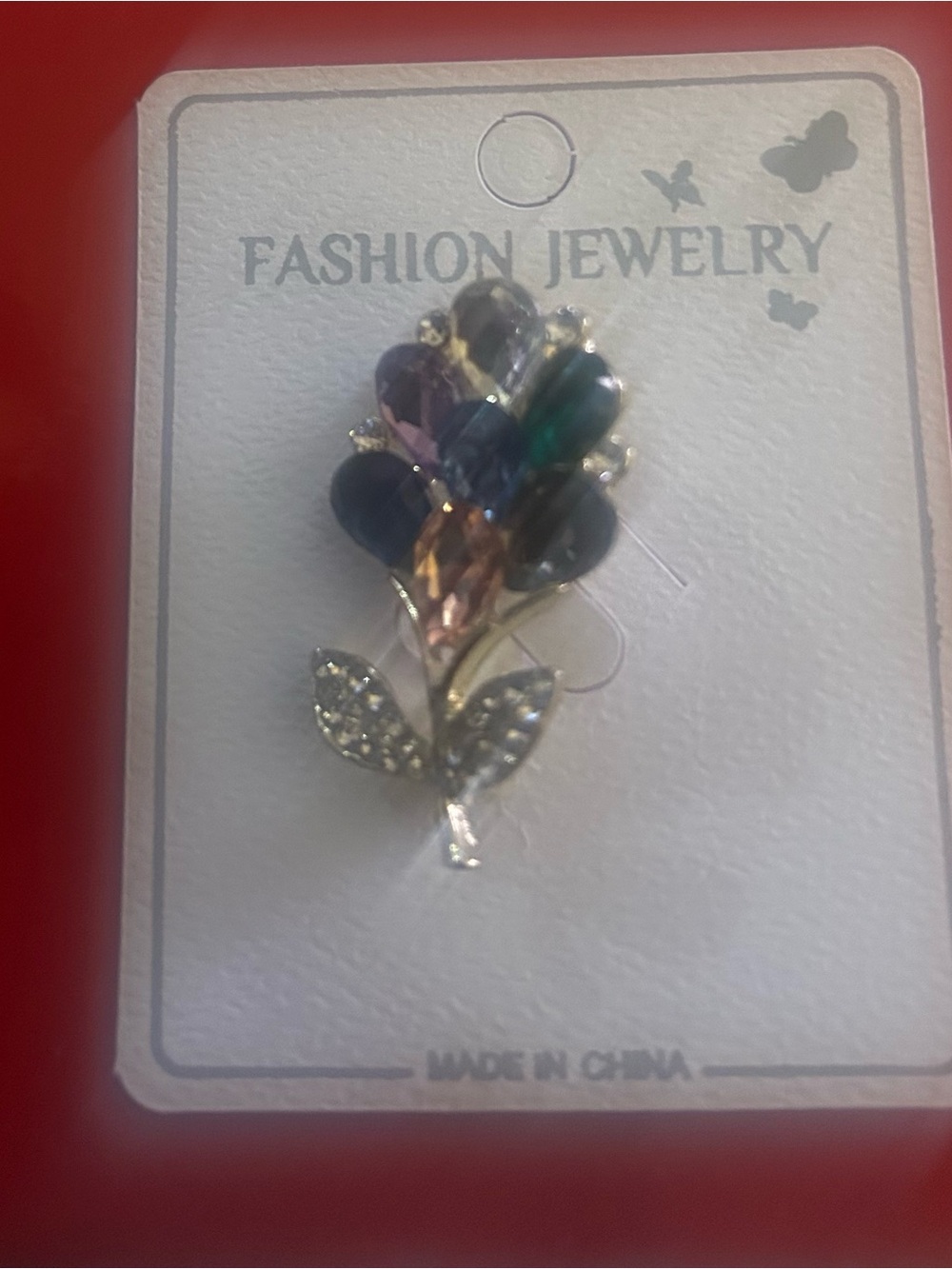 Fashion Jewelry Gold-Tone Multicolor Crystal Floral Brooch lot of 2
